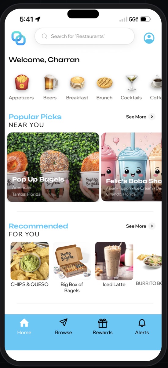 OPA! Marketplace consumer app — customers browse restaurants near them